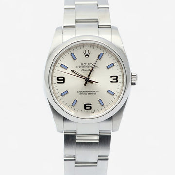 ROLEX オイスターパーペチュアル 34 エアキング ブルーマーカー メンズ スチールウォッチ 2008年 保証書 158090231 [P]