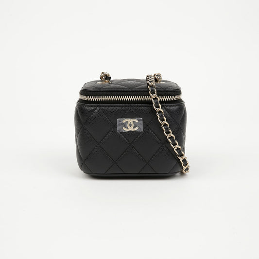 CHANEL Classic Caviar Mirror Vanity Bag Black Gold 157594486 [P]
