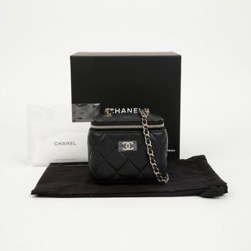 CHANEL Classic Caviar Mirror Vanity Bag Black Gold 157594486 [P]