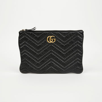 GUCCI レザー ポーチ ブラック ゴールド金具 157911103 [P]