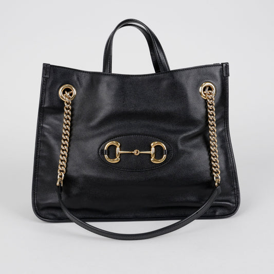 Gucci Horsebit 1955 Medium Tote Bag Black 157818508 [P]