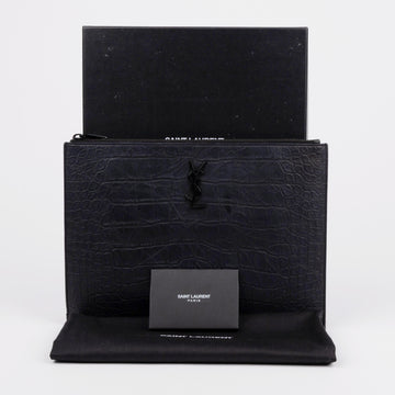 SAINT LAURENT Monogram Krokodilleder Reißverschluss Tablet Clutch Schwarz 157894765 [P]