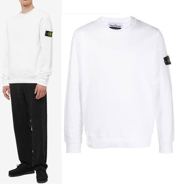 STONE ISLAND Wappen Baumwoll Fleece Sweatshirt Weiß 158094769 [P]