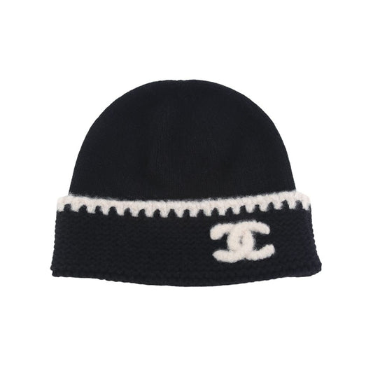 CHANEL CCロゴブラックホワイトカシミアビーニ37472Y 158113728 [P]