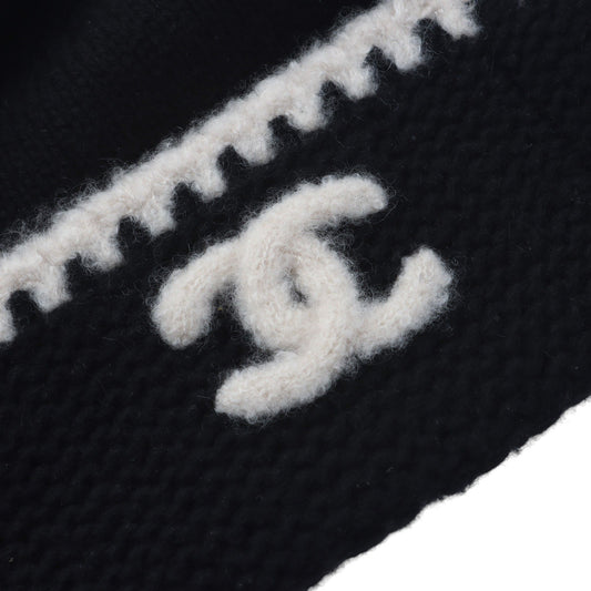 CHANEL CCロゴブラックホワイトカシミアビーニ37472Y 158113728 [P]