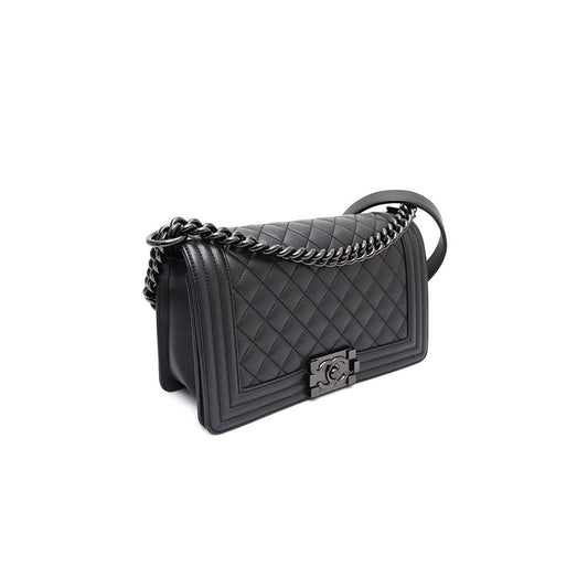 CHANEL キャビアボーイバックミディアムブラックシルバーチェーンショルダーバッグ兼クロスバッグA67086 158121435 [P]