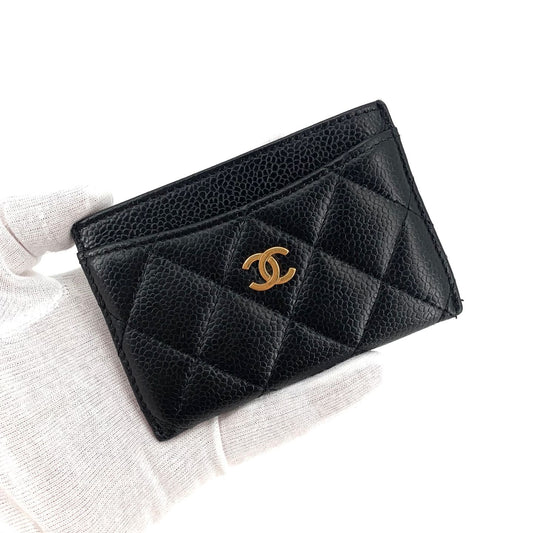 CHANEL クラシックキャビア金色カードホルダー 158121918 [P]