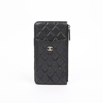 CHANEL Classic Caviar Black Phone Holder Zipper Wallet 157909597 [P]