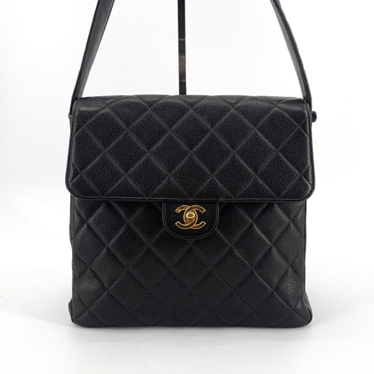 CHANEL キャビア クラシック ダブル フラップ チェーン ショルダーバッグ 158122594 [P]