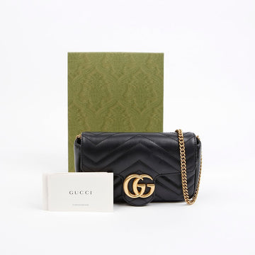 GUCCI GG Marmont Matelassé Super Mini Black Shoulder Bag 157910372 [P]