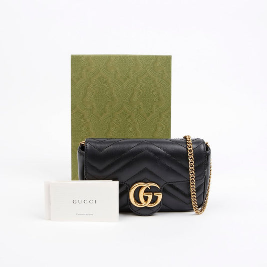 Gucci Women GG Marmont Matelassé Super Mini Black Shoulder Bag 157910372 [P]