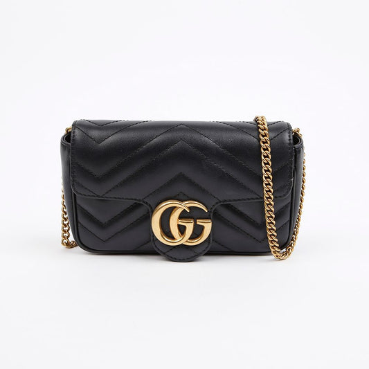 Gucci Women GG Marmont Matelassé Super Mini Black Shoulder Bag 157910372 [P]