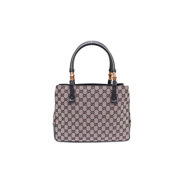Gucci Canvas Black Leather Tote with Bamboo Detail 112526 158122615 [P]
