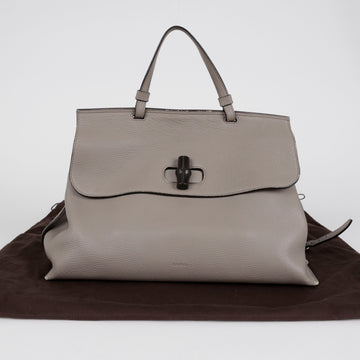 Gucci Gray Leather Bamboo Top Handle Tote Shoulder Bag 157821924 [P]