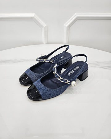 Miu Miu Denim and Patent Slingback Pumps 5I045E 35 158123465 [P]