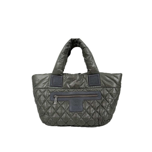 CHANEL Coco Cocoon Reversible Quilted Nylon Vintage Top Handle Tote Bag Khaki 158123484 [P]