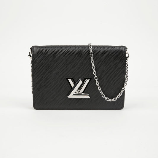 LOUIS VUITTON ツイスト エピ レザー ベルト チェーン ポーチバッグ ブラック シルバー 157797279 [P]