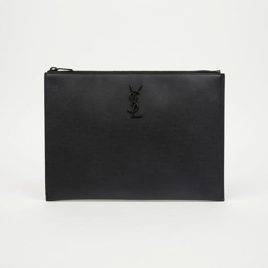 SAINT LAURENT カサンドラ グラン ド プュードル エンボスド レザー タブレット ケース オールブラック 157797294 [P]