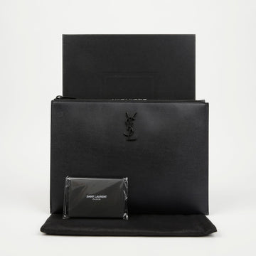 SAINT LAURENT Cassandra Grand de Poudre Embossed Leder Tablet Case All Black 157797294 [P]