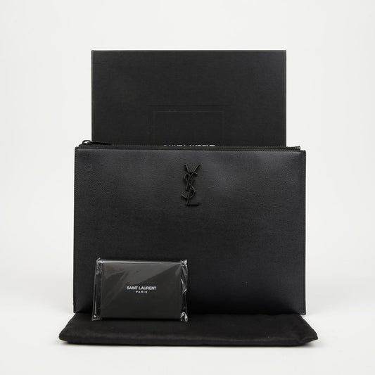 SAINT LAURENT カサンドラ グラン ド プュードル エンボスド レザー タブレット ケース オールブラック 157797294 [P]