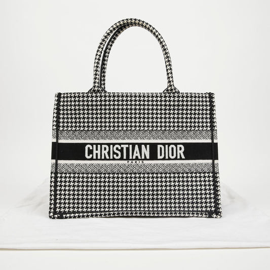 Dior Medium Macro Houndstooth Embroidered Book Tote Black 157797296 [P]
