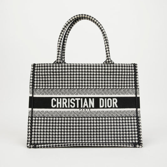 Dior Medium Macro Houndstooth Embroidered Book Tote Black 157797296 [P]