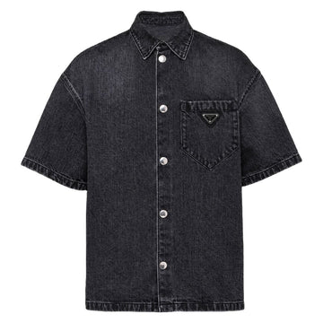 Prada Triangle Logo Denim Short Sleeve Oversized Shirt Jacket GEC067 17AZ F0557 149507576 [P]