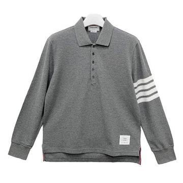 THOM BROWNE 26FW Diagonal Arm Band 4 Bar Baumwolle Piqué Polo Langarmshirt Mittelgrau 158125103 [P]