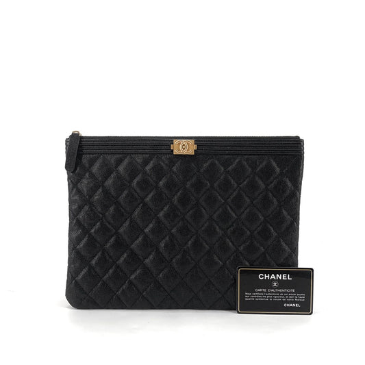 CHANEL Kaviar Gold Boy Clutch Neu Medium 158127134 [P]
