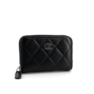 CHANEL Caviar Silver-Zip Card Holder 158127142 [P]