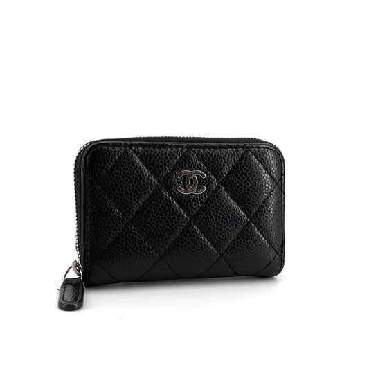 CHANEL Caviar Silver-Zip Card Holder 158127142 [P]