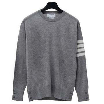 Thom Browne Light Grey Fine Merino Wool 4-Bar Crew Neck Pullover 41290408 [P]