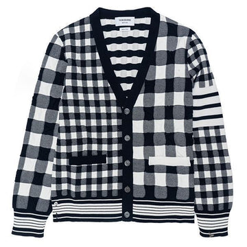 Thom Browne Gingham Jacquard 4-Bar V-Neck Cardigan 56277678 [P]