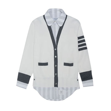 THOM BROWNE Baumwolle Milano und Oxford 4-Bar V-Ausschnitt Cardigan Shirt-Kombination FKC534AY3007-100 67048068 [P]