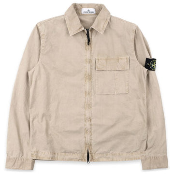 Stone Island Men's Wappen Patch Brushed Cotton Overshirt Jacket (Beige) L1S15 1200008 S00WN V019A 150877175 [P]