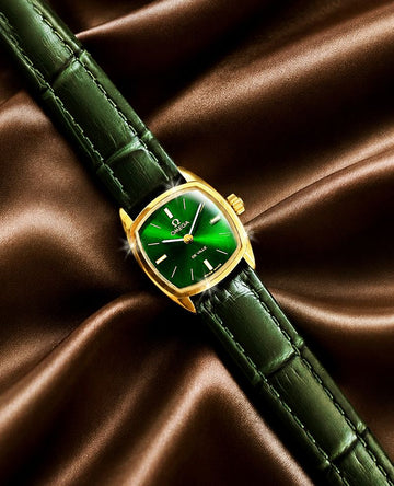 Omega De Ville Square Green Dial Women's Manual Mini Leather Watch 158150234 [P]