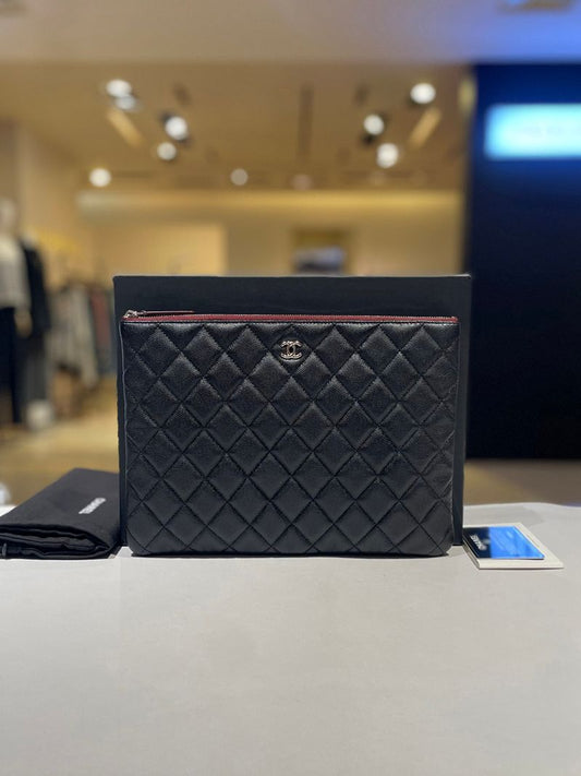 CHANEL Classic Caviar Medium Silver Clutch Bag A82545 158152281 [P]