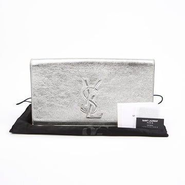 SAINT LAURENT モノグラム フラップ ベルジュール クラッチ シルバーメタル 157796297 [P]