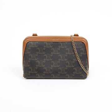 Celine Chain Clutch Triomphe Canvas Calfskin 157797065 [P]