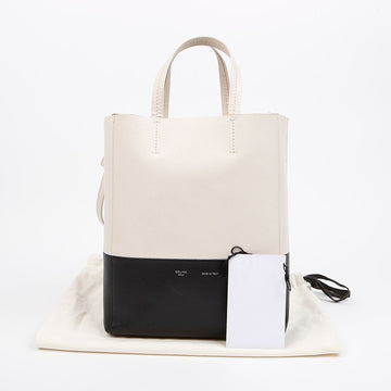 Celine Calfskin Cabas Two-Way Bag Cream Black 157895428 [P]