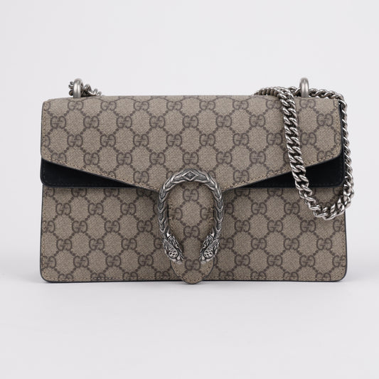 Gucci Small GG Supreme Canvas Suede Dionysus Shoulder Crossbody Bag Black 157797079 [P]