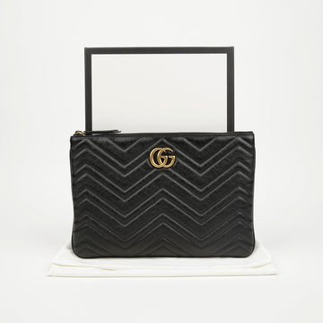 Gucci GG Marmont Leather Pouch Black Gold Hardware 157898614 [P]