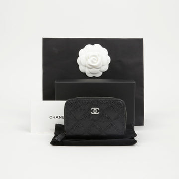CHANEL Klassisches Caviar Reißverschluss Münzgeldbörse Silber 157910894 [P]