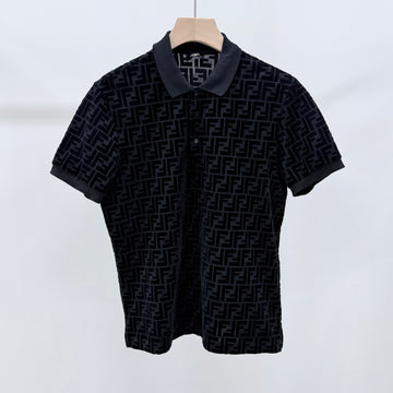 FENDI FFロゴベルベットポロ半袖カラーTシャツ ブラック 158158268 [P]