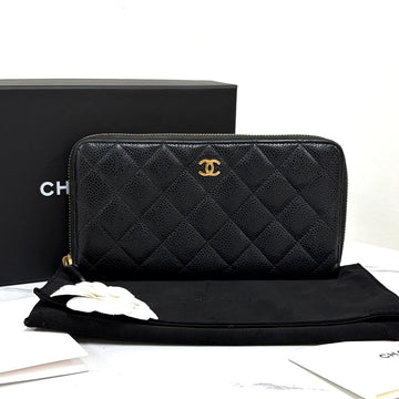 CHANEL Caviar Reißverschluss Geldbörse Schwarz 158161766 [P]