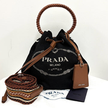 PRADA Canvas Bucket Bag Crossbody Schwarz 158161905 [P]