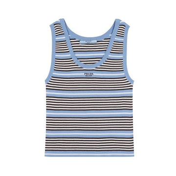 Prada Embroidered Logo Stripe Ribbed Tank Top 158174634 [P]