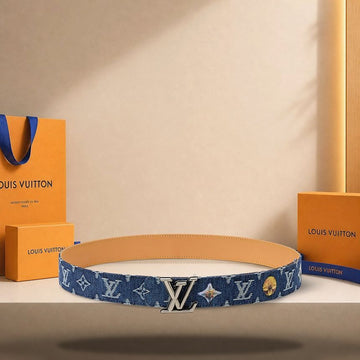 LOUIS VUITTON Monogram Denim Flower 35mm Wende Gürtel 158174693 [P]