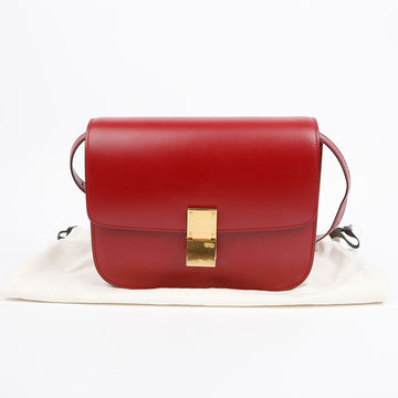 CELINE Rote Kalbsleder Klassische Box Schulter- und Crossbody-Tasche 157899209 [P]