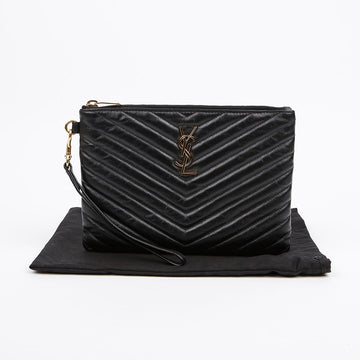 Saint Laurent Monogram Matelassé Leather Small Clutch Black with Gold Hardware 157910506 [P]